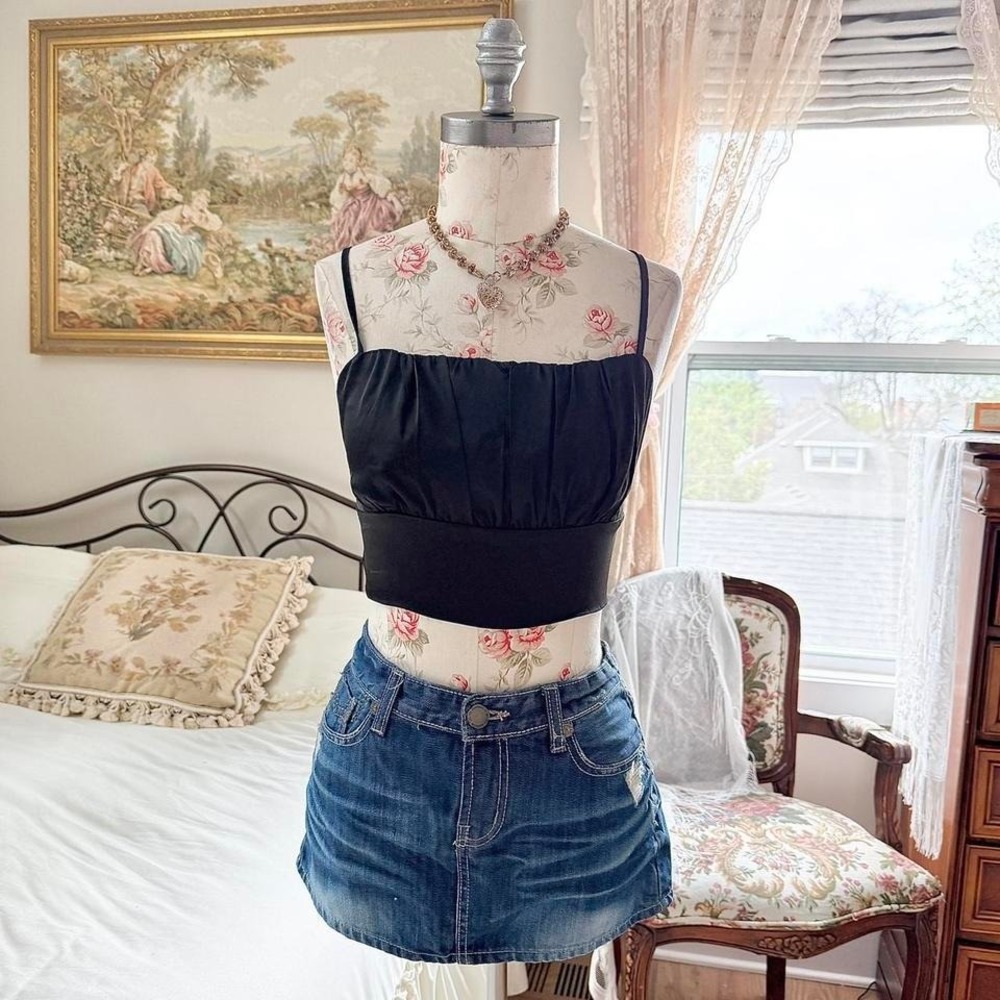 black satin ruched crop top fits like a small
